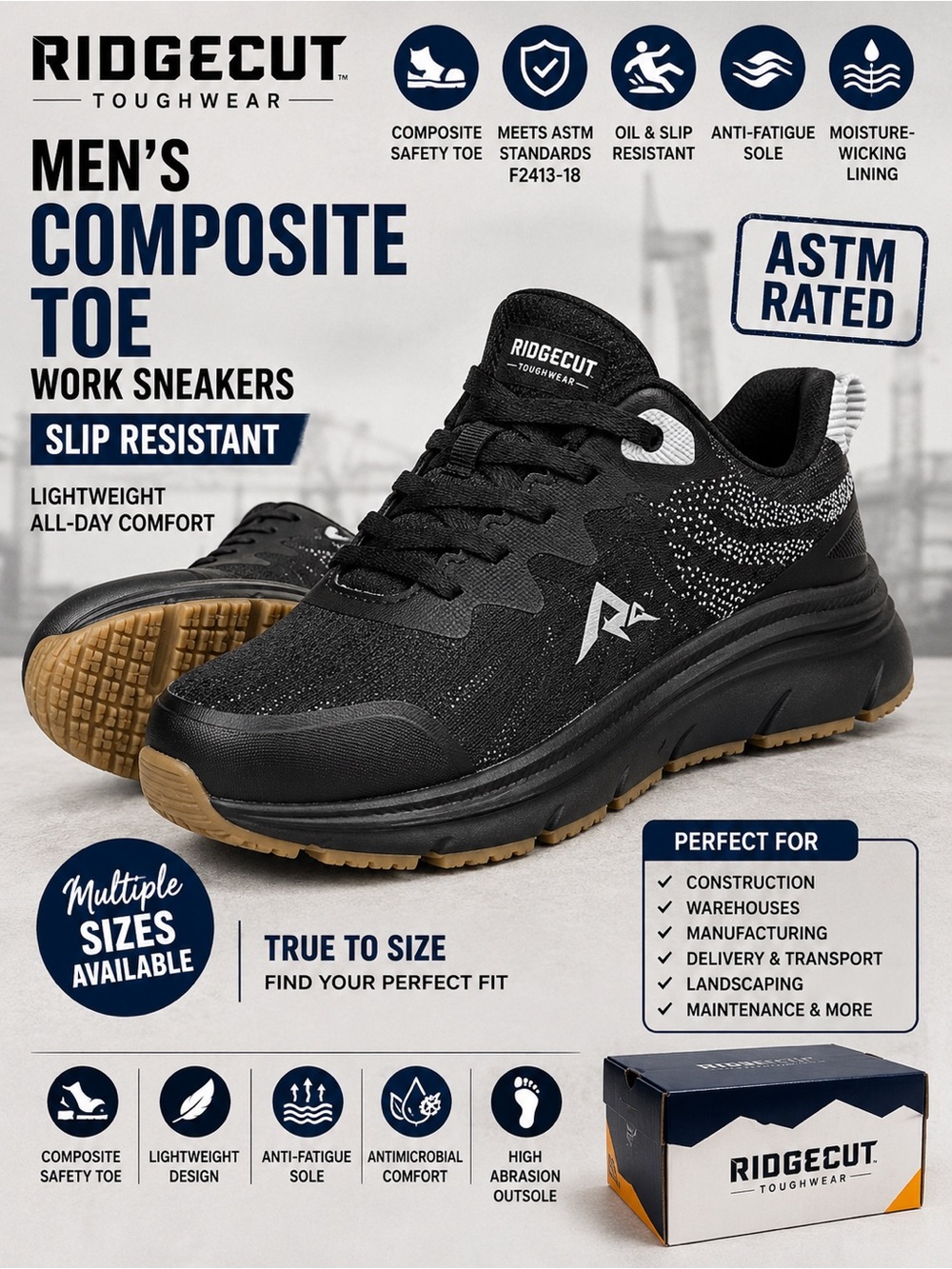 Ridgecut Toughwear Men’s Composite Safety Toe Work Sneakers
New in Box | ASTM